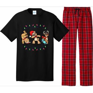 Festive Dabbing Santa Bear with Skate Reindeer and Xmas Lights Pajama Set