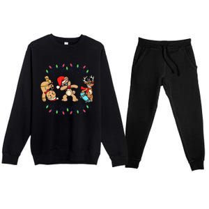 Festive Dabbing Santa Bear with Skate Reindeer and Xmas Lights Premium Crewneck Sweatsuit Set