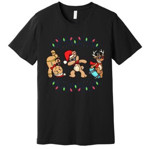 Festive Dabbing Santa Bear with Skate Reindeer and Xmas Lights Premium T-Shirt