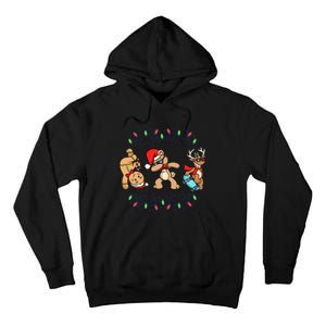 Festive Dabbing Santa Bear with Skate Reindeer and Xmas Lights Tall Hoodie