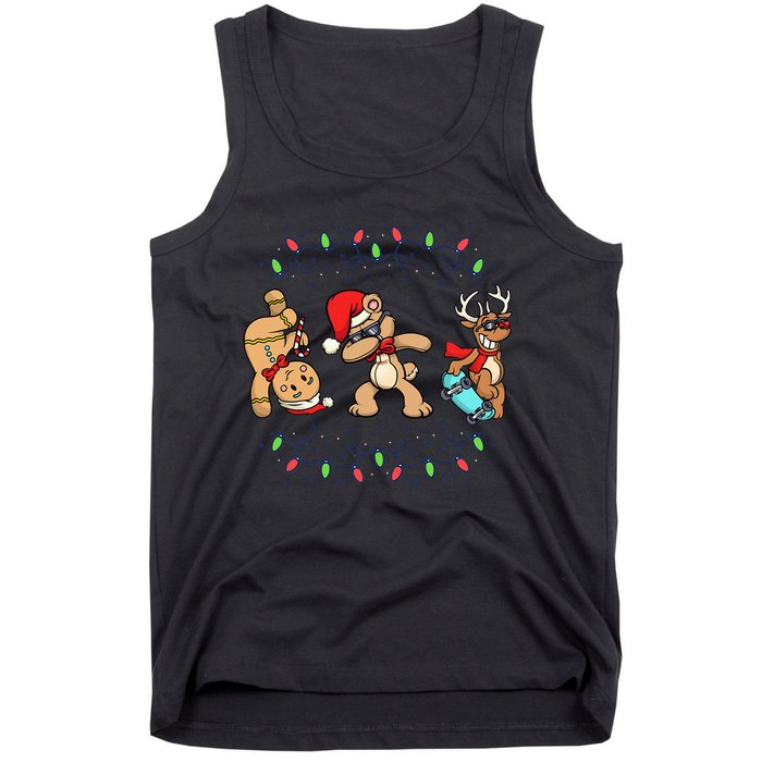 Festive Dabbing Santa Bear with Skate Reindeer and Xmas Lights Tank Top