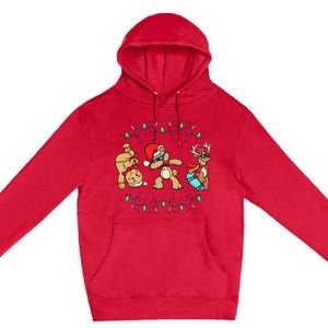 Festive Dabbing Santa Bear with Skate Reindeer and Xmas Lights Premium Pullover Hoodie