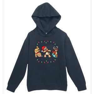 Festive Dabbing Santa Bear with Skate Reindeer and Xmas Lights Urban Pullover Hoodie