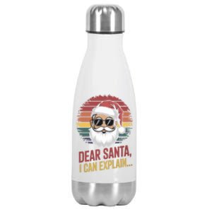 Funny Dear Santa I Can Explain Retro Christmas Humor Gift Stainless Steel Insulated Water Bottle