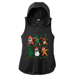 Festive Dabbing Santa Elf Reindeer Pajamas Ladies PosiCharge Tri-Blend Wicking Draft Hoodie Tank