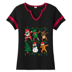 Festive Dabbing Santa Elf Reindeer Pajamas Ladies Halftime Notch Neck Tee