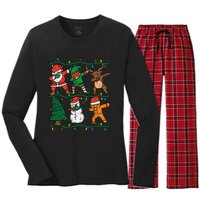 Festive Dabbing Santa Elf Reindeer Pajamas Women's Long Sleeve Flannel Pajama Set 