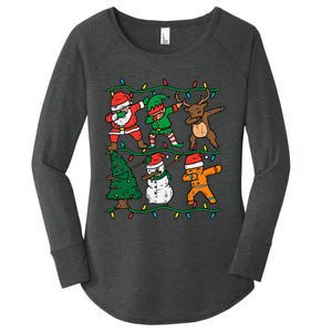 Festive Dabbing Santa Elf Reindeer Pajamas Women's Perfect Tri Tunic Long Sleeve Shirt