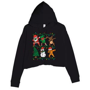 Festive Dabbing Santa Elf Reindeer Pajamas Crop Fleece Hoodie