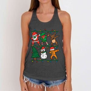 Festive Dabbing Santa Elf Reindeer Pajamas Women's Knotted Racerback Tank