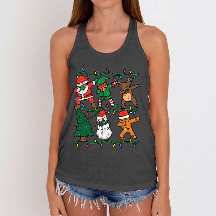 Festive Dabbing Santa Elf Reindeer Pajamas Women's Knotted Racerback Tank