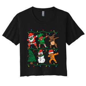 Festive Dabbing Santa Elf Reindeer Pajamas Women's Crop Top Tee