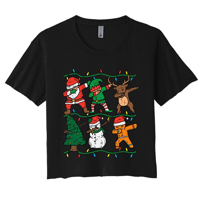 Festive Dabbing Santa Elf Reindeer Pajamas Women's Crop Top Tee