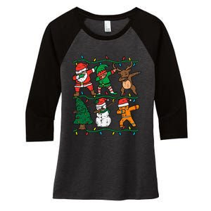 Festive Dabbing Santa Elf Reindeer Pajamas Women's Tri-Blend 3/4-Sleeve Raglan Shirt