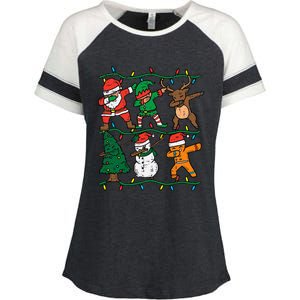 Festive Dabbing Santa Elf Reindeer Pajamas Enza Ladies Jersey Colorblock Tee