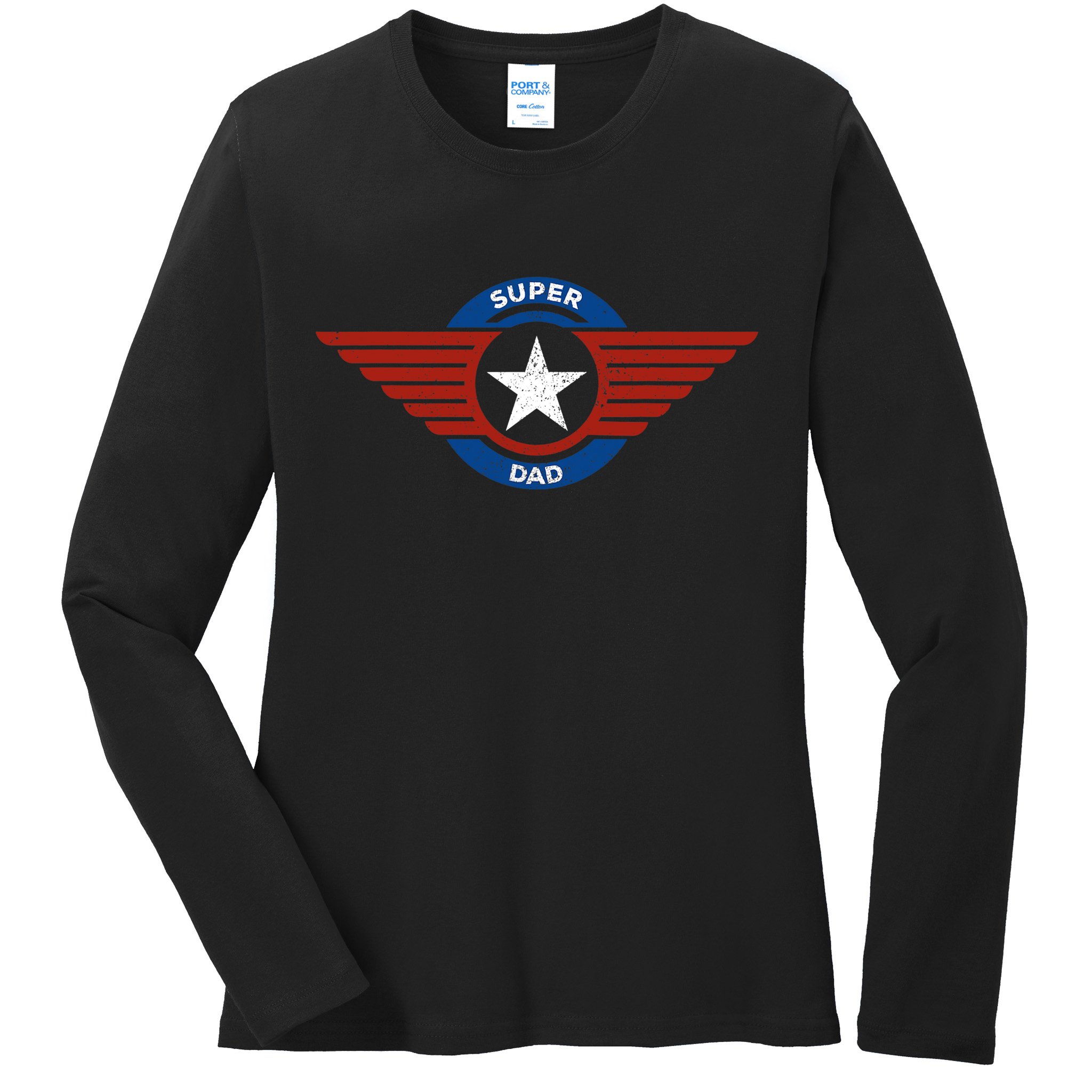 Father's Day Super Hero Dad Father and Protector Ladies Long Sleeve Shirt