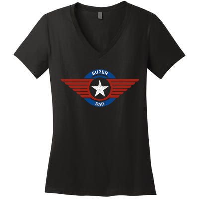 Father's Day Super Hero Dad Father and Protector Women's V-Neck T-Shirt