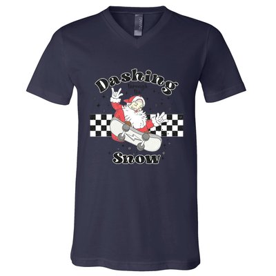 Funny Dashing Snow Retro Christmas V-Neck T-Shirt