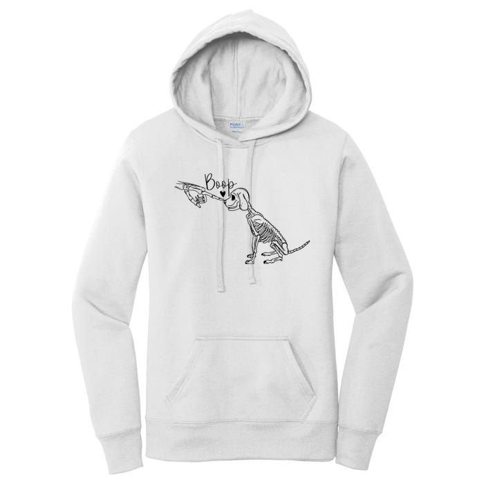 Funny Dog Skeleton Hand Boop Halloween Puppy Dog Lover Gift Women's Pullover Hoodie