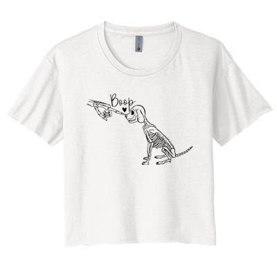 Funny Dog Skeleton Hand Boop Halloween Puppy Dog Lover Gift Women's Crop Top Tee