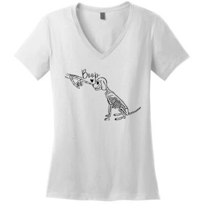 Funny Dog Skeleton Hand Boop Halloween Puppy Dog Lover Gift Women's V-Neck T-Shirt