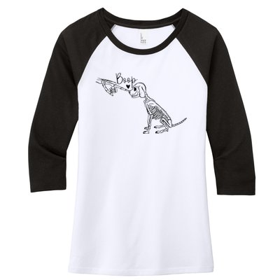 Funny Dog Skeleton Hand Boop Halloween Puppy Dog Lover Gift Women's Tri-Blend 3/4-Sleeve Raglan Shirt