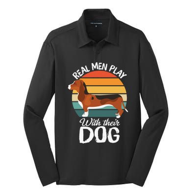 Funny Dog Slogan Funny Dog Lover Retro Sunset Dog Quote Silk Touch Performance Long Sleeve Polo