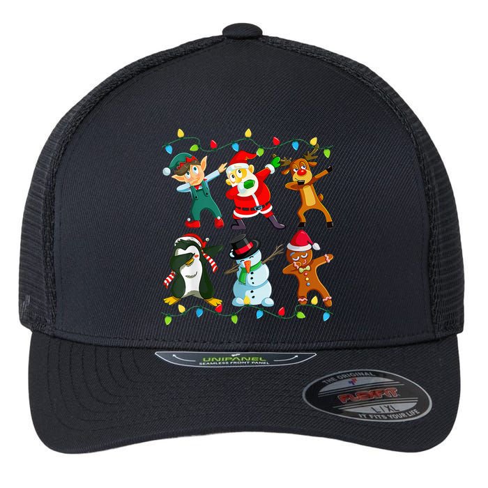 Festive Dabbing Santa Elf Deer Friends for Christmas Flexfit Unipanel Trucker Cap