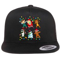 Festive Dabbing Santa Elf Deer Friends for Christmas Flat Bill Trucker Hat