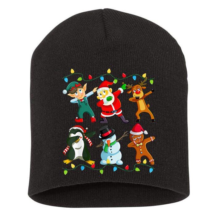 Festive Dabbing Santa Elf Deer Friends for Christmas Short Acrylic Beanie