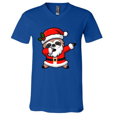 Funny Dabbing Sloth In Santa Claus Christmas Costume Xmas Cool Gift V-Neck T-Shirt