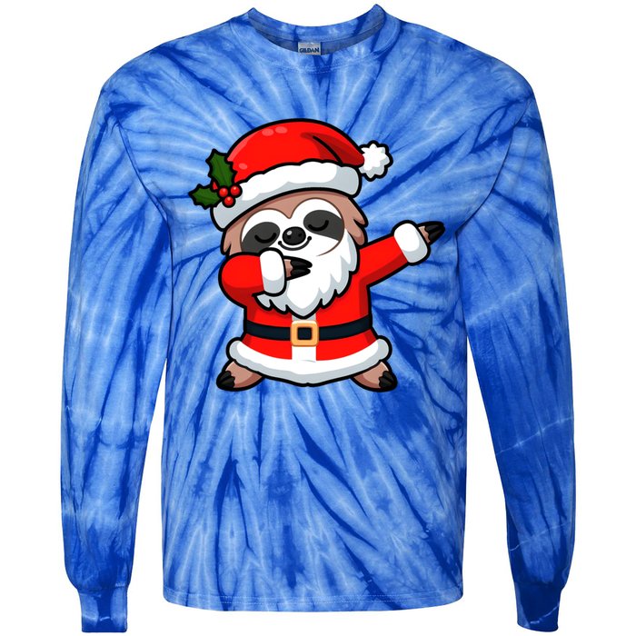 Funny Dabbing Sloth In Santa Claus Christmas Costume Xmas Cool Gift Tie-Dye Long Sleeve Shirt