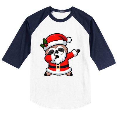 Funny Dabbing Sloth In Santa Claus Christmas Costume Xmas Cool Gift Baseball Sleeve Shirt