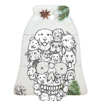 Funny Dog Skull Dogs Paw Lover Halloween Dog Skeleton Ceramic Bell Ornament