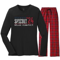 Funny Distressed Spicoli 24 Spicoli 2024 Relax I Can Fix It Women's Long Sleeve Flannel Pajama Set 