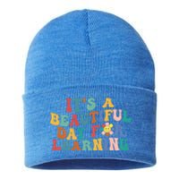 First Day School Its Beautiful Day For Learning Teacher Gift Sustainable Knit Beanie