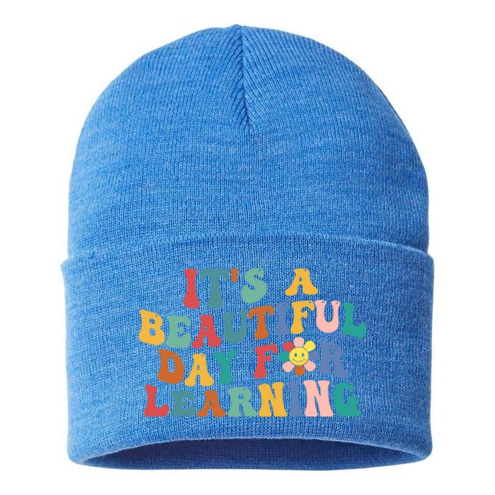 First Day School Its Beautiful Day For Learning Teacher Gift Sustainable Knit Beanie