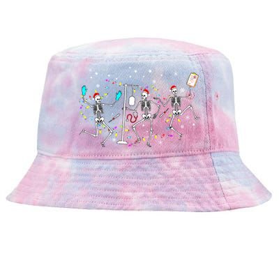 Funny Dancing Skeleton Nurse Christmas Nursing School Xmas Gift Tie-Dyed Bucket Hat