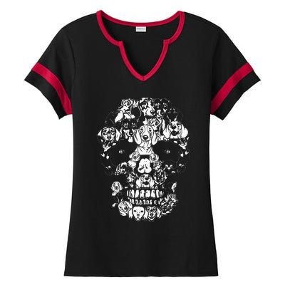 Funny Dachshund Skull Dog Skeleton Halloween Ladies Halftime Notch Neck Tee