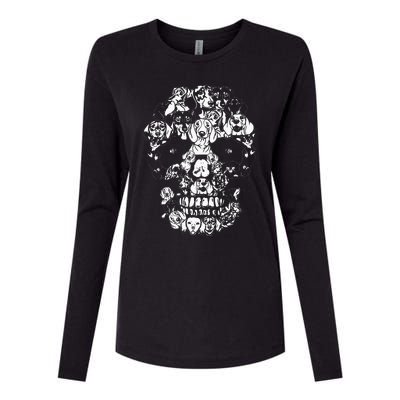 Funny Dachshund Skull Dog Skeleton Halloween Womens Cotton Relaxed Long Sleeve T-Shirt