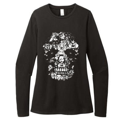 Funny Dachshund Skull Dog Skeleton Halloween Womens CVC Long Sleeve Shirt