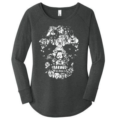 Funny Dachshund Skull Dog Skeleton Halloween Women's Perfect Tri Tunic Long Sleeve Shirt