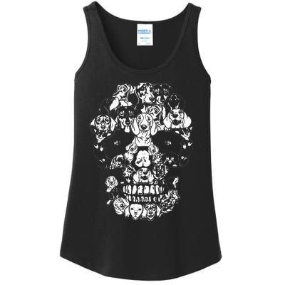 Funny Dachshund Skull Dog Skeleton Halloween Ladies Essential Tank