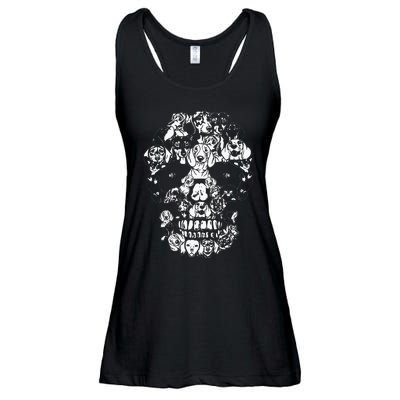 Funny Dachshund Skull Dog Skeleton Halloween Ladies Essential Flowy Tank