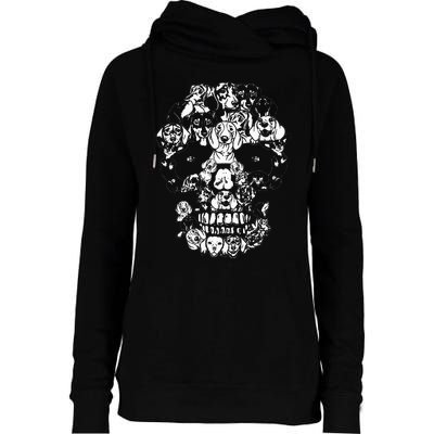 Funny Dachshund Skull Dog Skeleton Halloween Womens Funnel Neck Pullover Hood