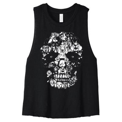 Funny Dachshund Skull Dog Skeleton Halloween Women's Racerback Cropped Tank