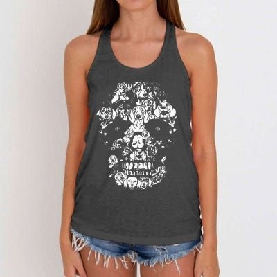 Funny Dachshund Skull Dog Skeleton Halloween Women's Knotted Racerback Tank