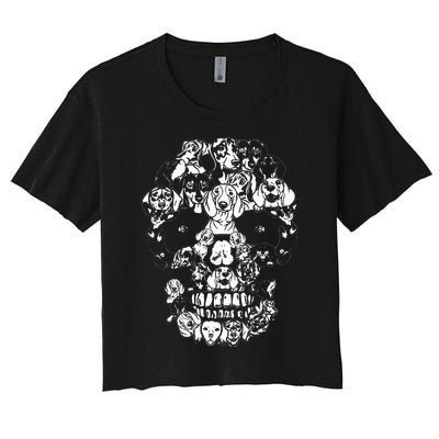 Funny Dachshund Skull Dog Skeleton Halloween Women's Crop Top Tee