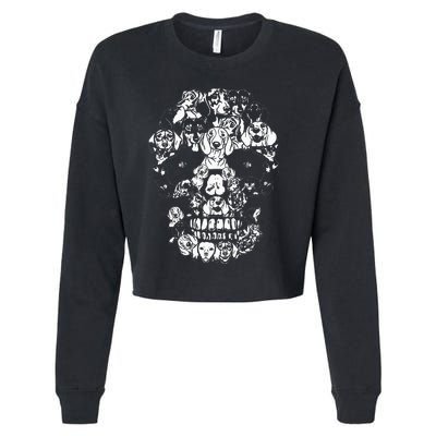 Funny Dachshund Skull Dog Skeleton Halloween Cropped Pullover Crew