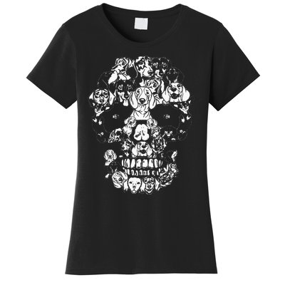 Funny Dachshund Skull Dog Skeleton Halloween Women's T-Shirt